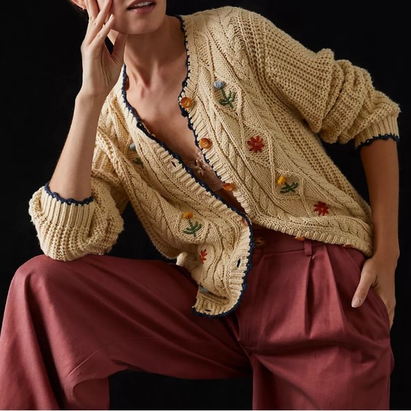 Trovata Birds of Paradise embroidered knit cardigan size XS EUC.